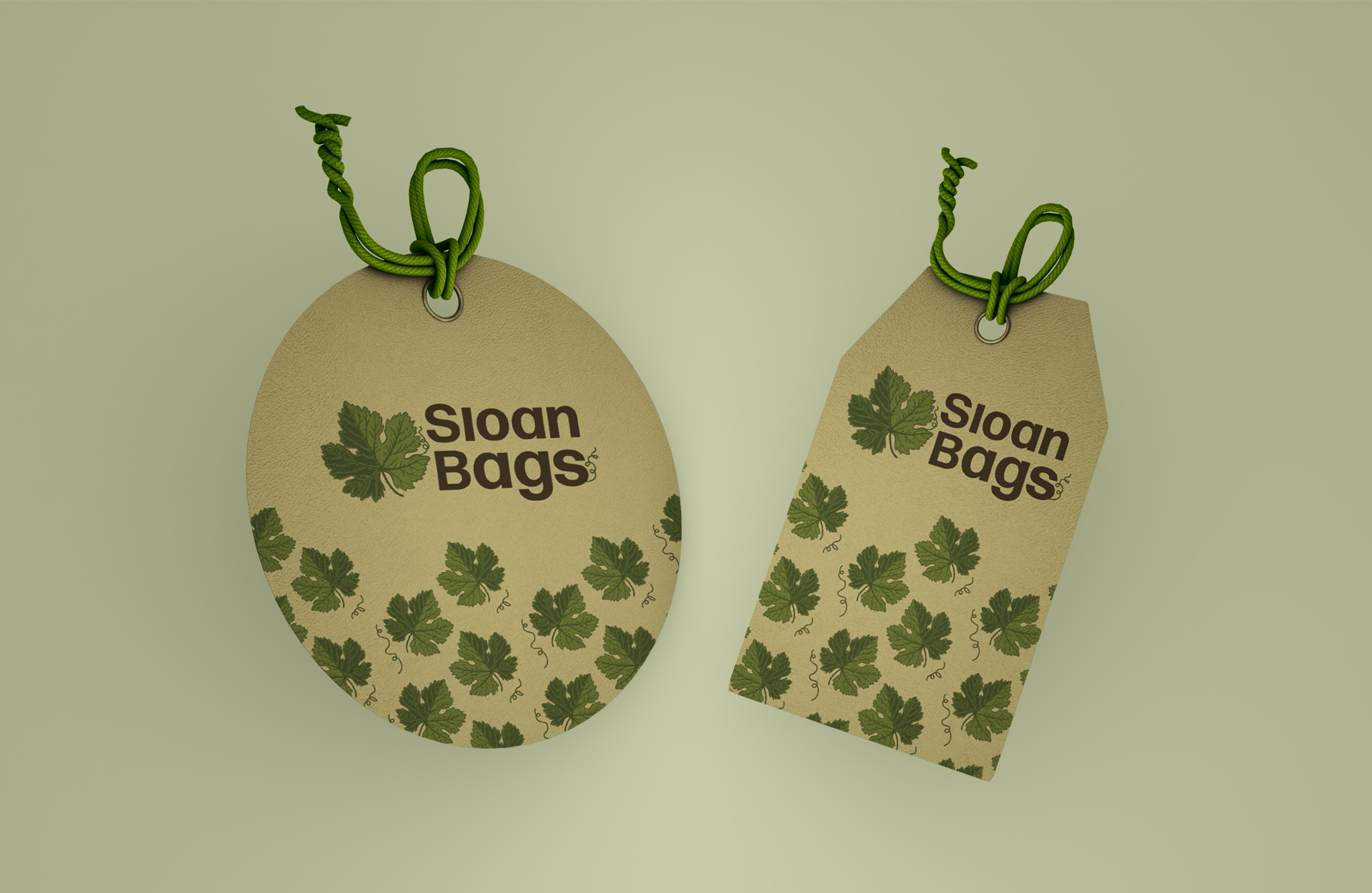 Two swing tags with the logo and pattern